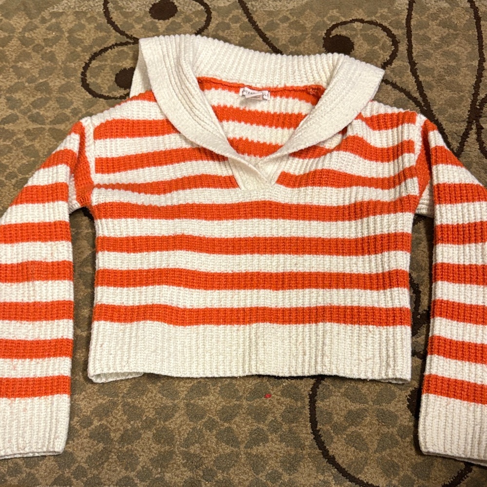 Sincerely Jules Orange and White Striped V-Neck Sweater